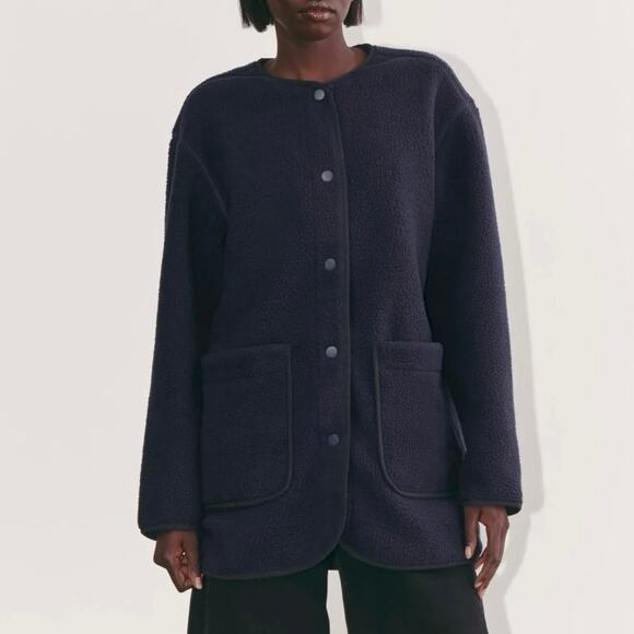 NWT Everlane The Teddy Fleece Sherpa Liner Longline Jacket Navy Blue Size XS - Picture 3 of 12